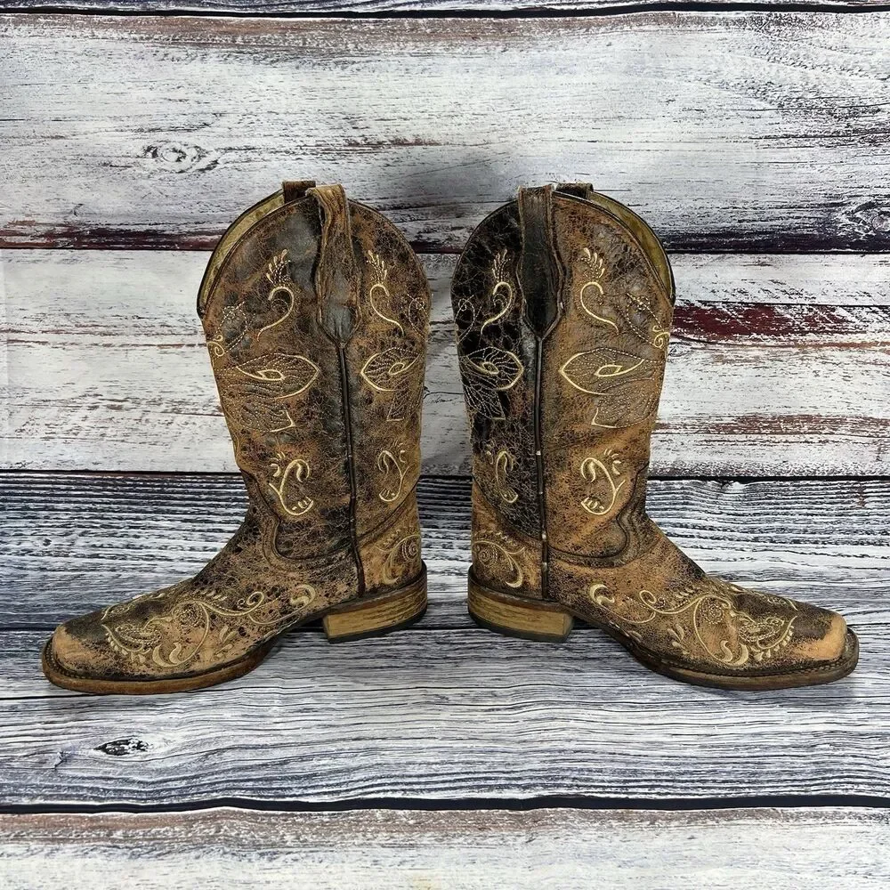Corral Circle G Dragonfly L5079 Brown Square Toe Boots Women’s 9.5